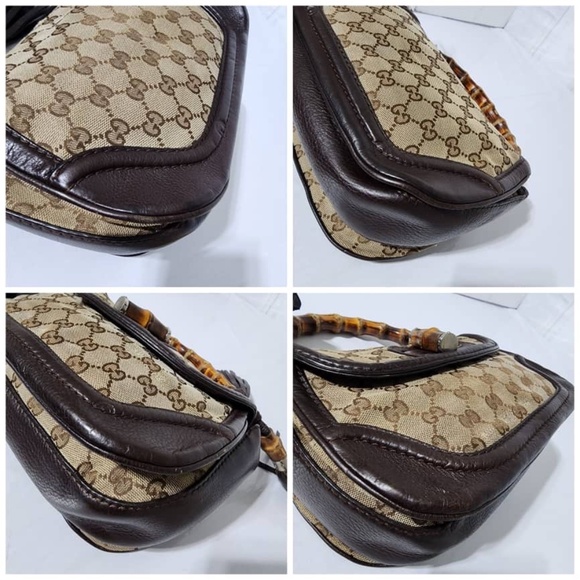 SOLD*Authentic GUCCI GG Canvas And Leather New Bamboo Top Handle Bag Beige/Brown - Picture 7 of 16